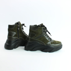 Ботинки со шнуровкой из замши и кожи цвета хаки  Арт. As-5/21968