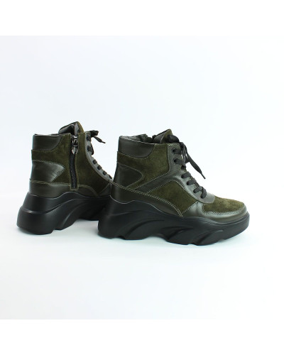 Ботинки со шнуровкой из замши и кожи цвета хаки  Арт. As-5/21968
