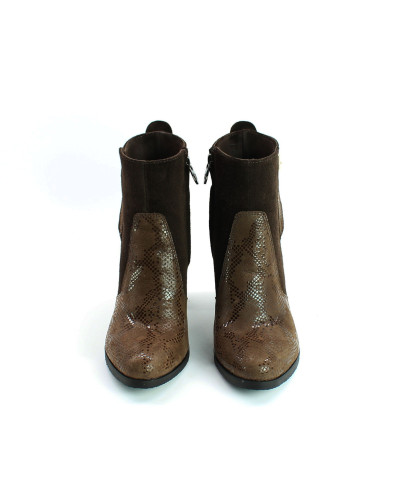 Ботинки на устойчивом каблуке коричневого цвета с принтовыми вставками Арт. 805-1Ок