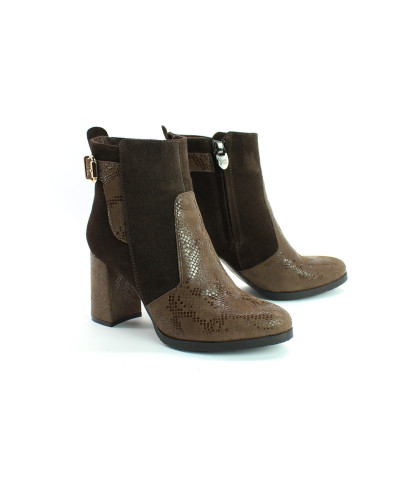 Ботинки на устойчивом каблуке коричневого цвета с принтовыми вставками Арт. 805-1Ок