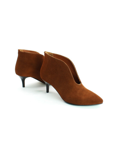 Ботильоны с глубоким вырезом из рыжей замши на шпильке Арт. 657-6/36