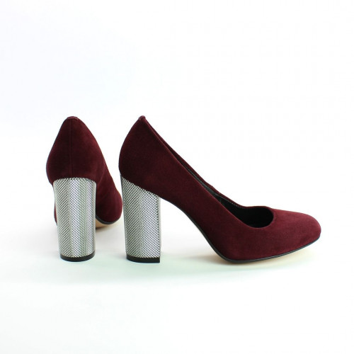 Туфли из замши бордового цвета на серебряном каблуке Арт. 95-1/42Serebro