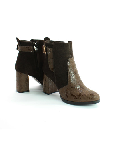 Ботинки на устойчивом каблуке коричневого цвета с принтовыми вставками Арт. 805-1Ок