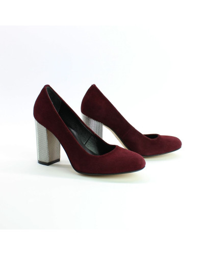 Туфли из замши бордового цвета на серебряном каблуке Арт. 95-1/42Serebro
