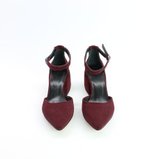 Босоніжки з бордової замші на підборах з гострим носом Арт. 657-4/w324Ок