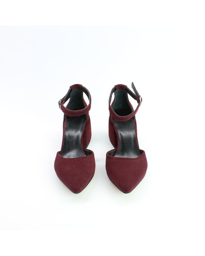 Босоніжки з бордової замші на підборах з гострим носом Арт. 657-4/w324Ок