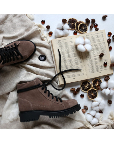 Ботинки со шнуровкой из замши цвета капучино Арт. 51-3/21855