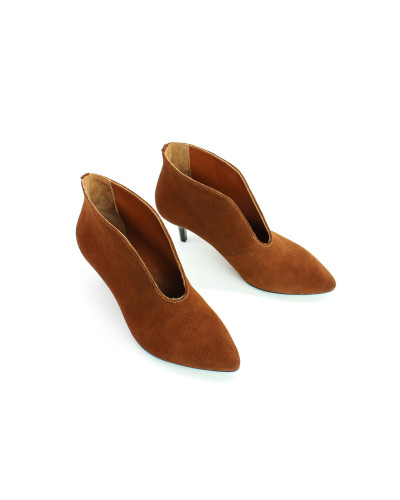 Ботильоны с глубоким вырезом из рыжей замши на шпильке Арт. 657-6/36