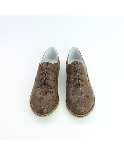 Туфли из нубука цвета шоколад с принтом под питон Арт. 05-6