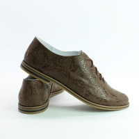 Туфли из нубука цвета шоколад с принтом под питон Арт. 05-6