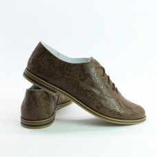 Туфли из нубука цвета шоколад с принтом под питон Арт. 05-6