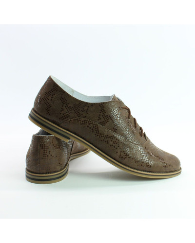 Туфли из нубука цвета шоколад с принтом под питон Арт. 05-6