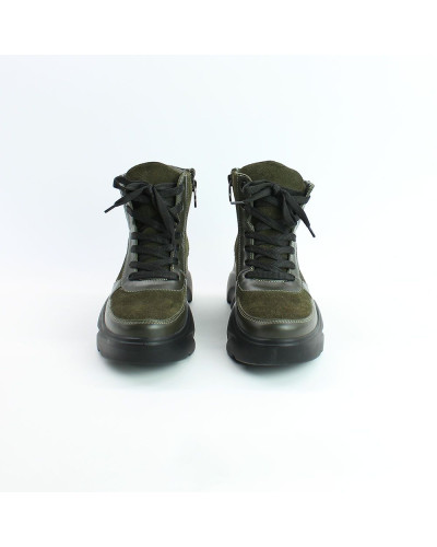 Ботинки со шнуровкой из замши и кожи цвета хаки  Арт. As-5/21968