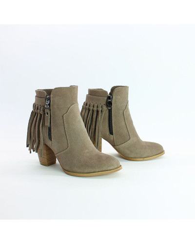 Ботильоны с бахромой из замши цвета капучино Арт. 805-3/24ст