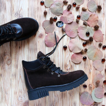 Ботинки со шнуровкой шоколадного цвета из замши и кожи Арт. As-3/17