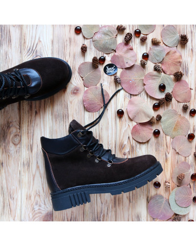 Ботинки со шнуровкой шоколадного цвета из замши и кожи Арт. As-3/17