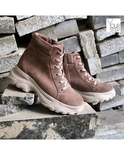 Ботинки со шнуровкой из замши цвета капучино  Арт. As-4/247