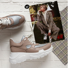 Кросівки з бежевої шкіри на масивній підошві Арт. 218-1/21950