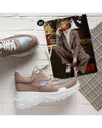 Кросівки з бежевої шкіри на масивній підошві Арт. 218-1/21950