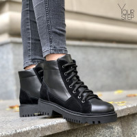 Ботинки со шнуровкой из замши и кожи черного цвета  Арт. 51-3/21855