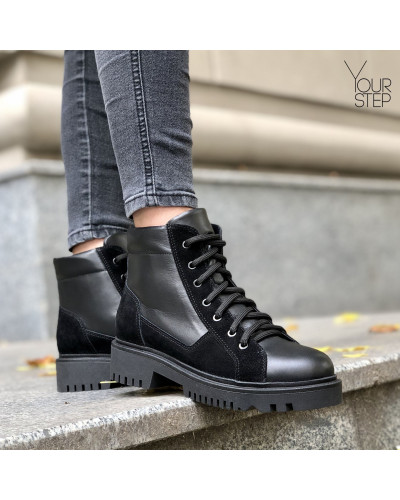 Ботинки со шнуровкой из замши и кожи черного цвета  Арт. 51-3/21855