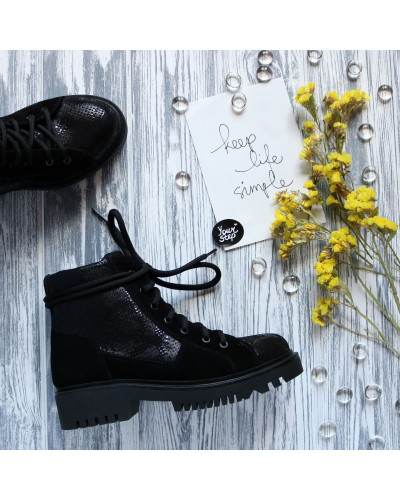 Ботинки со шнуровкой из замши и нубука черного цвета  Арт. 51-3/21855