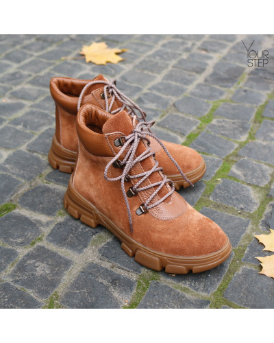 Ботинки со шнуровкой из рыжей замши и кожи Арт. As-3/15