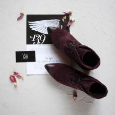 Ботильоны из замши цвета баклажан с эффектом потертости  Арт. 657-10/w324Ок