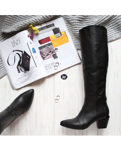 Класичні чоботи із чорної шкіри Арт. 657-12/57