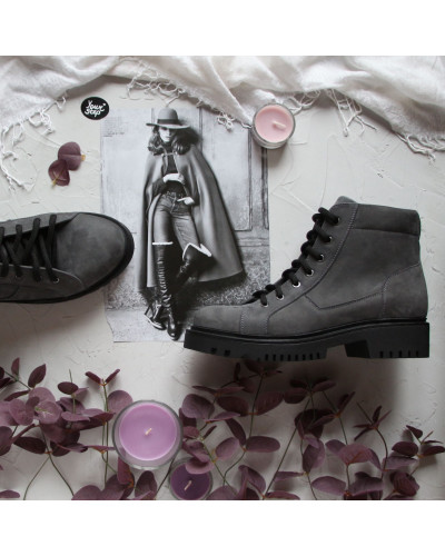 Ботинки со шнуровкой из нубука серого цвета Арт. 51-3/21855