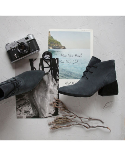 Ботильоны из замши темно-серого цвета на обтяжном каблуке  Арт. 657-10/w324Ок