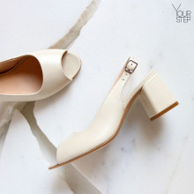 Босоніжки з бежевої шкіри на підборах Арт. 605-9/47Ок