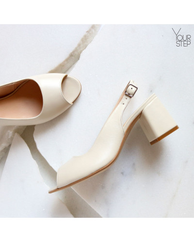 Босоніжки з бежевої шкіри на підборах Арт. 605-9/47Ок