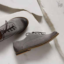 Туфли из замши светло-серого цвета с эффектом потертости  Арт. 05-6