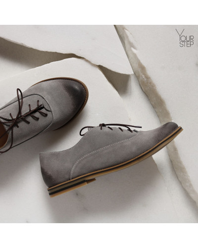 Туфли из замши светло-серого цвета с эффектом потертости  Арт. 05-6