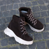 Ботинки со шнуровкой из замши цвета шоколад  Арт. As-4/247