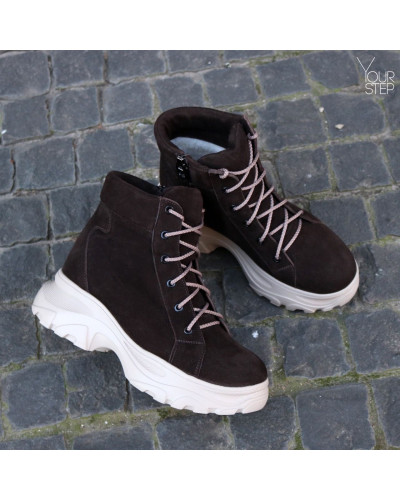 Ботинки со шнуровкой из замши цвета шоколад  Арт. As-4/247