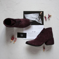 Ботильоны из замши цвета баклажан с эффектом потертости  Арт. 657-10/w324Ок