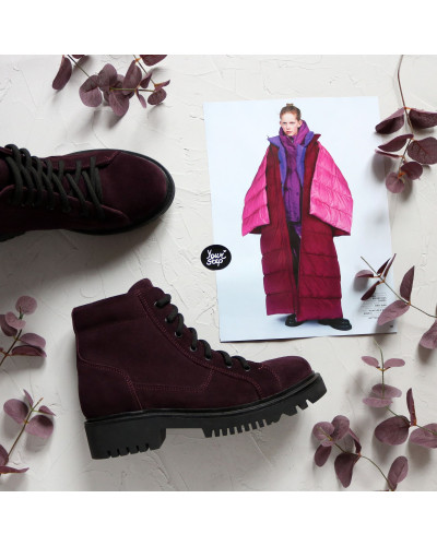 Ботинки со шнуровкой из замши цвета баклажан Арт. 51-3/21855