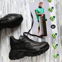 Кросівки з чорної шкіри на масивній підошві Арт. 218-1/21950