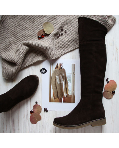 Ботфорти із замші кольору шоколад 12-31(Sn4)