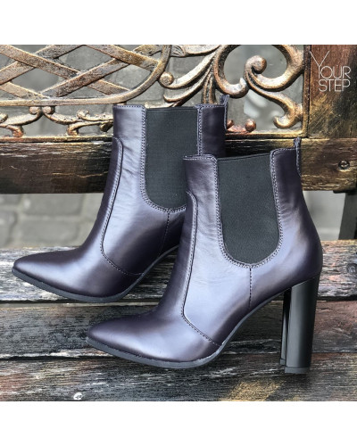 Ботинки из кожи цвета баклажан на каблуке Арт. 35-14/32