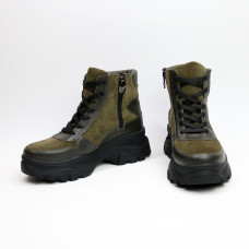 Ботинки со шнуровкой из замши и кожи цвета хаки  Арт. As-5/247