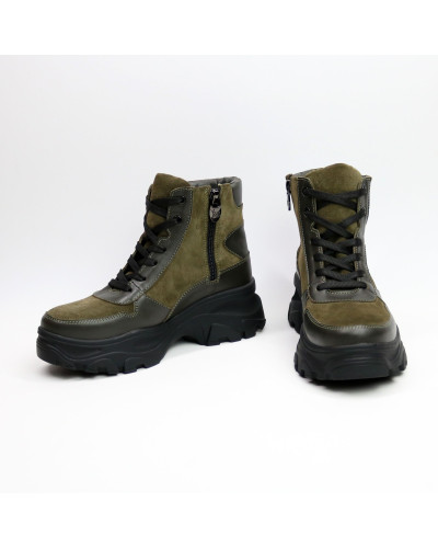 Ботинки со шнуровкой из замши и кожи цвета хаки  Арт. As-5/247