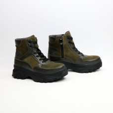 Ботинки со шнуровкой из замши и кожи цвета хаки  Арт. As-5/247