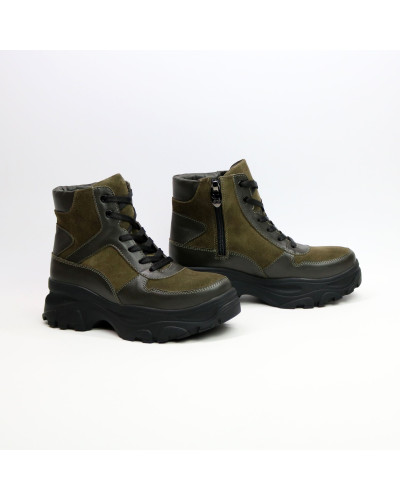 Ботинки со шнуровкой из замши и кожи цвета хаки  Арт. As-5/247