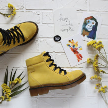 Ботинки со шнуровкой из замши цвета лимон  Арт. As-4/025P
