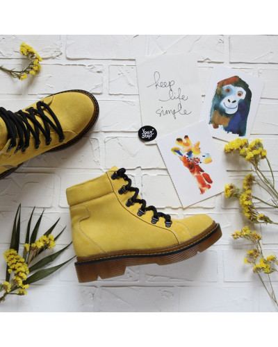 Ботинки со шнуровкой из замши цвета лимон  Арт. As-4/025P