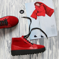 Ботинки из натуральной кожи и замши красного цвета 05-11(Ls6) ДОП*