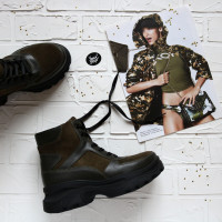 Ботинки со шнуровкой из замши и кожи цвета хаки  Арт. As-5/247